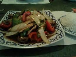 Steamed jasmine rice sauteed with shrimps, pineapple, cashew nuts, carrot, onions, and scallions, service in pineapple shell. Pad Ped Bai Kra Prao Picture Of Ruam Mit Thai Saint Paul Tripadvisor