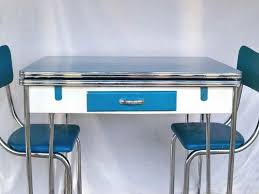 1950s Blue White Chrome Kitchen Table And 3 Matching Chair Etsy Vintage Kitchen Table Kitchen Table Decor Vintage Kitchen