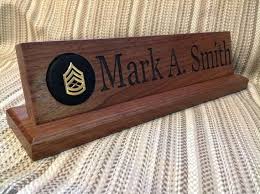 Custom Military Desk Nameplate 15 Inch Solid Walnut Wood Name Plate Personalized Name Plate Available With Or Without Rank Pad Name Plate Solid Walnut Picture On Wood