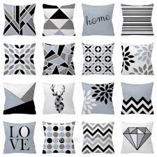 Black And White Geometric Throw Pillows Nordic Cushion Cover Polyester Gray Blue Black White Geometric Decorative Throw Pillow Case Fundas De Cojines Cojines Funda Para Cojin