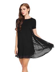 Navy Blue Short Sleeve Loose Fit Chiffon Tunic Casual Dress Cheap Dresses Casual Chiffon Tunic Dress Casual Formal Dresses