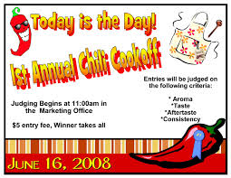 The editors of easy home cooking magazine cooking doesn't need to be a. Chili Cookoff Flyer Peekintomyparty