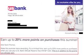 Below, you can see an example of how such a check may appear. 20 Bonus Points On Us Bank Altitude Reserve From June 1 To July 31 Targeted Offer