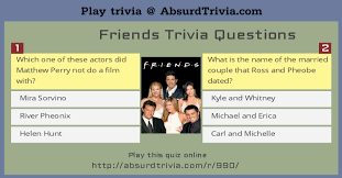 Built by trivia lovers for trivia lovers, this free online trivia game will test your ability to separate fact from fiction. Friends Trivia Questions