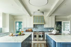 This light blue backsplash brings a subtle burst of color to a neutral kitchen. Trendy Colorful Kitchen Backsplashes From Blue And Green To Copper And Black