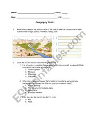 Kids in upper elementary grades are learning the basics of geography and should be able to answer many of these trivia questions. Geography Quiz 1 Relief And Tectonic Plates Esl Worksheet By Borotraj