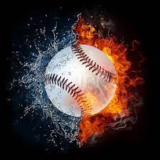 This is thrown (pitched) underhand by a player called a pitcher and hit by an offensive player called a batter with a bat. Baseball Ball In Feuer Und Wasser Stock Bild Colourbox