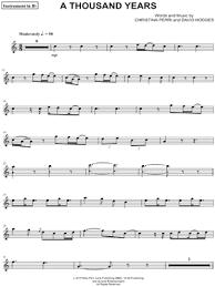 Christina Perri A Thousand Years Bb Instrument Sheet Music Trumpet Clarinet Soprano Saxophone Or Tenor Saxophone In C Major Download Print Cello Sheet Music Violin Sheet Music Clarinet Music
