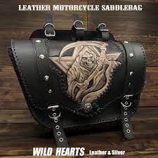 Wild Hearts Skull Grim Reaper Carved Leather Single Saddlebag Harley Davidson Sportster Iron 883 Forty Eight Motorcyc Harley Saddlebags Sportster Iron Leather