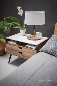 Rena 2 drawer bedside table, mango wood & black. Nightstand Bedside Table With Two Drawers In Solid Walnut Oak Wood Board And On Top Carrara Marble