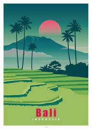 affiche bali indonesie les affichistes en 2021 affiches de voyage retro illustration coloriage printemps