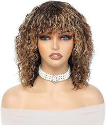 Amazon.com : OnePart human wigs 200% density short water wave wig with  bangs for black women 100% brazilian virgin human hair wigs machine made  glueless for black women P4/27, 12 Inch :
