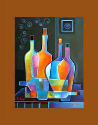 Abstract Cubist Wine 3 Original Oil Painting On Canvas Marlina Vera Fine Art Gallery Modern Artwork Sale Oil Painting Abstract Original Oil Painting Abstract