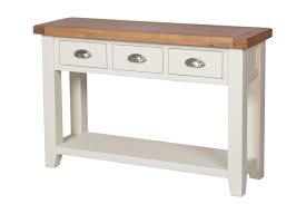 Cream console table with drawers. Country Cottage Cream Painted 3 Drawer Console Table
