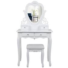 Songmics Wall Fixed Heart Dressing Table With Stool And Mirror 4 Drawers Vanity With 2 Divider