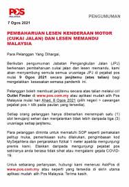 Ia dibahagikan kepada beberapa kelas; Baharui Cukai Jalan Lesen Memandu Di Pejabat Pos Mulai Isnin