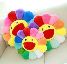 Plush Toy Stuffed Soft Smile Sunflower Doll Toys Cartoon Colorful Rainbow Peluche Kawaii Home Decoratives Kids Toy Children Emoji Pillows Kawaii Pillow Pillows