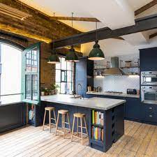 Sweeps of baby blue to navy blue kitchen cabinets—sporting stained, painted, glazed, lacquered, and antiqued finishes—energize kitchen styles from cozy cottage to sleekly modern. 75 Beautiful Industrial Kitchen With Blue Cabinets Pictures Ideas July 2021 Houzz