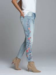 Floral embroidery destroyed tapered jeans. Driftwood Skinny Jeans Jackiey Spring Floral Embroidery