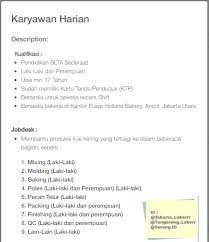 Banyak orang beranggapan kerja di jakarta itu enak, gajinya tinggi. Lowongan Besar Besaran Karyawan Harian Lepas Holland Bakery Jabodetabek Serangid