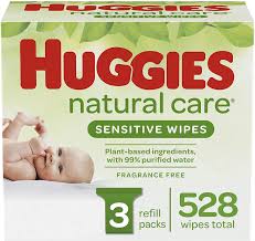 Amazon Com Huggies Natural Care Sensitive Baby Wipes Unscented 3 Refill Packs 528 Wipes Total Health Personal Care