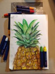 Pineapple Oil Pastel Painting Art Pineapple Fruit Oil Pastels Tonal Study Staedtler Cool Oil Pastel Art Oil Pastel Paintings Oil Pastel