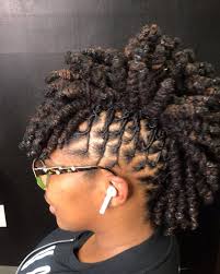 Loc Knot Mohawk Edges Laid With Karibbean Kinks Very Own Edge Kontrol Done At Karibbeank Natural Hair Salons Natural Hair Styles Short Locs Hairstyles