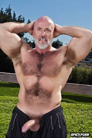 Image of solo very hairy gay muscular old man with a big dick showing full  body and perfect face beard showing hairy armpits football coach chubby  body - spicy.porn