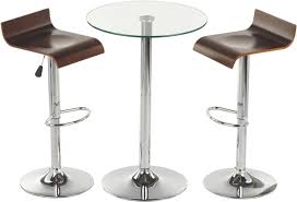 Pub Table Set With 1 Tempered Glass Round Cocktail Table 2 Adjustable Wooden Stools Pub Table Sets High Top Tables Bar Table