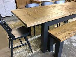 Extending Farmhouse Table In Rustic Plank Pine The Base Is Painted In F B Railings Can Be Any Colo Kitchen Plans Rectangular Dining Room Table Pine Furniture