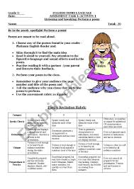 The rubric is handed out with the syllabus at the beginning of the semester. Reciting Poetry With Rubric Esl Worksheet By Teacherlesleyann