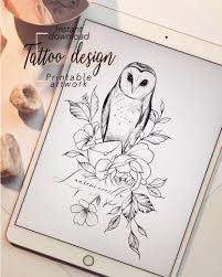 owl flowers tattoo design for sale harry potter feminine tattoo available on etsy owl tattoo design owl tattoo sleeve harry potter tattoo sleeve