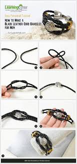 To create the drawstring closure, lace the suede cord through one hole and then back out, so the cord tails are on the outside of the cuff. Easy Pandahall Tutorial How To Make A Black Leather Cord Bracelet For Men Diy Leather Bracelet Leather Cord Bracelets Leather Bracelet Tutorial