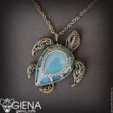 Amazing Wire Wrapped Blue Stone Turtle Pendant Wire Wrapped Necklace In Mixed Metal Wire Jewelry Wire Wrapped Necklace Wire Wrapped Jewelry