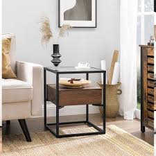 Huidao round side table wooden tray table with metal tripod stand nightstand coffee table end table for living room bedroom office small. Side Table With Drawer And Shelf In 2021 Glass Side Tables Side Tables For Sale Side Table With Drawer
