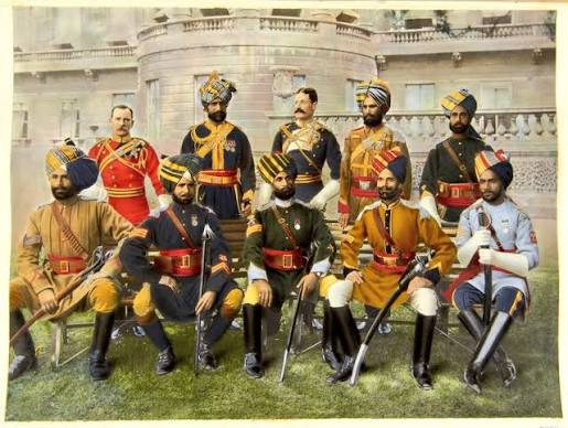 1869 British India, Amballa. Group of Indian Officers. 2nd Gurkhas, Punjab Cavalry, Sikh officer, Punjab Infantry, 14th Murray's Jats and Sikh officer. Indian Army uniforms under the British from the 18th century