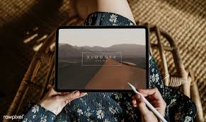 Download Download Premium Psd Of Woman Blogging On A Digital Tablet Mockup 1226421 Digital Tablet Digital Tablet