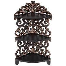 Three Tiered Ornate Wood Corner Shelf Corner Shelves Wood Corner Shelves Metal Wall Shelves