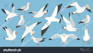 Birds Flying In The Sky Cartoon Cartoon Atlantic Seabird Seagulls Flying In Blue Sky Sea Ocean Gull Bird Set In A Vector Flat Style Big Oceangull Packs Seagulls Flying Sea Birds Seagull