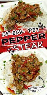 Need An Easy Crock Pot Recipe This Crockpot Pepper Steak Recipe Is Delicious Easy Sl Pepper Steak Recipe Easy Easy Steak Recipes Crockpot Recipes Slow Cooker