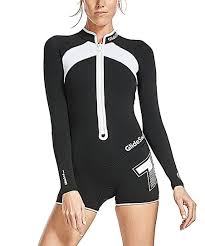 Glidesoul Black White T Stripe Zip Front Shorty Wetsuit Women