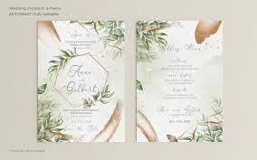 Download Elegant Wedding Invitation And Menu Template With Leaves For Free Undangan Pernikahan Pernikahan Undangan