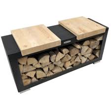 Range Buches Horizontal En Acier Ajout D Assises En Bois Couleur Noir Remundi Range Buche Interieur Range Buche Range Bois Interieur