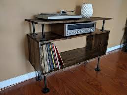 Rustic Record Player Cabinet With Shelf Mid Century Modern Industrial Media Table Tv Stan Record Player Cabinet Vinyl Record Storage Furniture Record Player