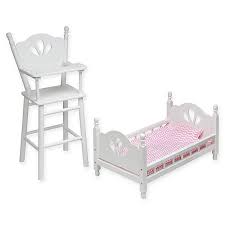 The bedding set has a classic chevron pattern.fun doll crib with storage and wheelsincludes fabric bedding and working musical mobiledesigned for dolls up to 22 inchesset includes: Badger Basket English Country Doll High Chair And Bed Set With Chevron Bedding In White Bed Bath Beyond
