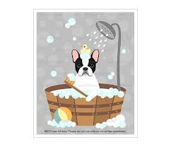 770d Dog Drawing Pied French Bulldog In Bubble Bath Bathtub Etsy Puppy Wall Art Dog Bathroom Decor Dog Drawing
