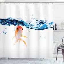 Sold and shipped by americanflat. Fish Shower Curtain Goldfish Swimming Under Surface Of Clear Water Fishbowl Liquid Motion Abstract Style Fabric Bathroom Set With Hooks 69w X 70l Inches Blue Orange By Ambesonne Walmart Com Walmart Com
