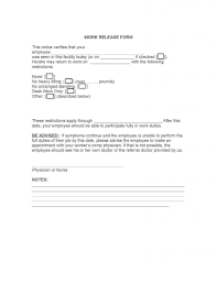 Download free return to work forms & work release forms . Work Release Form Release Forms Release Forms