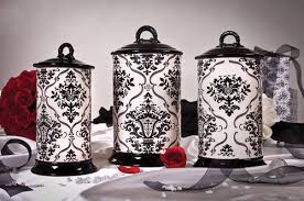 Black And White Canisters Set Drake Design Damask Black White Large Canister Set Free Shipping New Large Canister Sets White Canisters White Canister Set