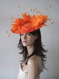 Hat 69 Orange Feather Disc Headpiece Hat Royal Ascot Hats For Hire 2021 Summer Wedding Hats